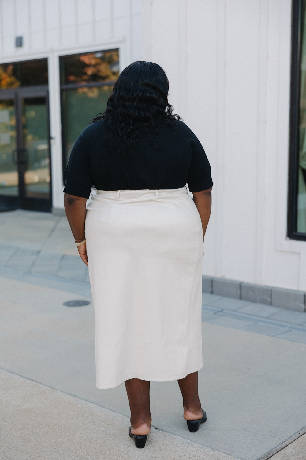 Jackie Cream Leather Double Button Skirt (XS-3XL)