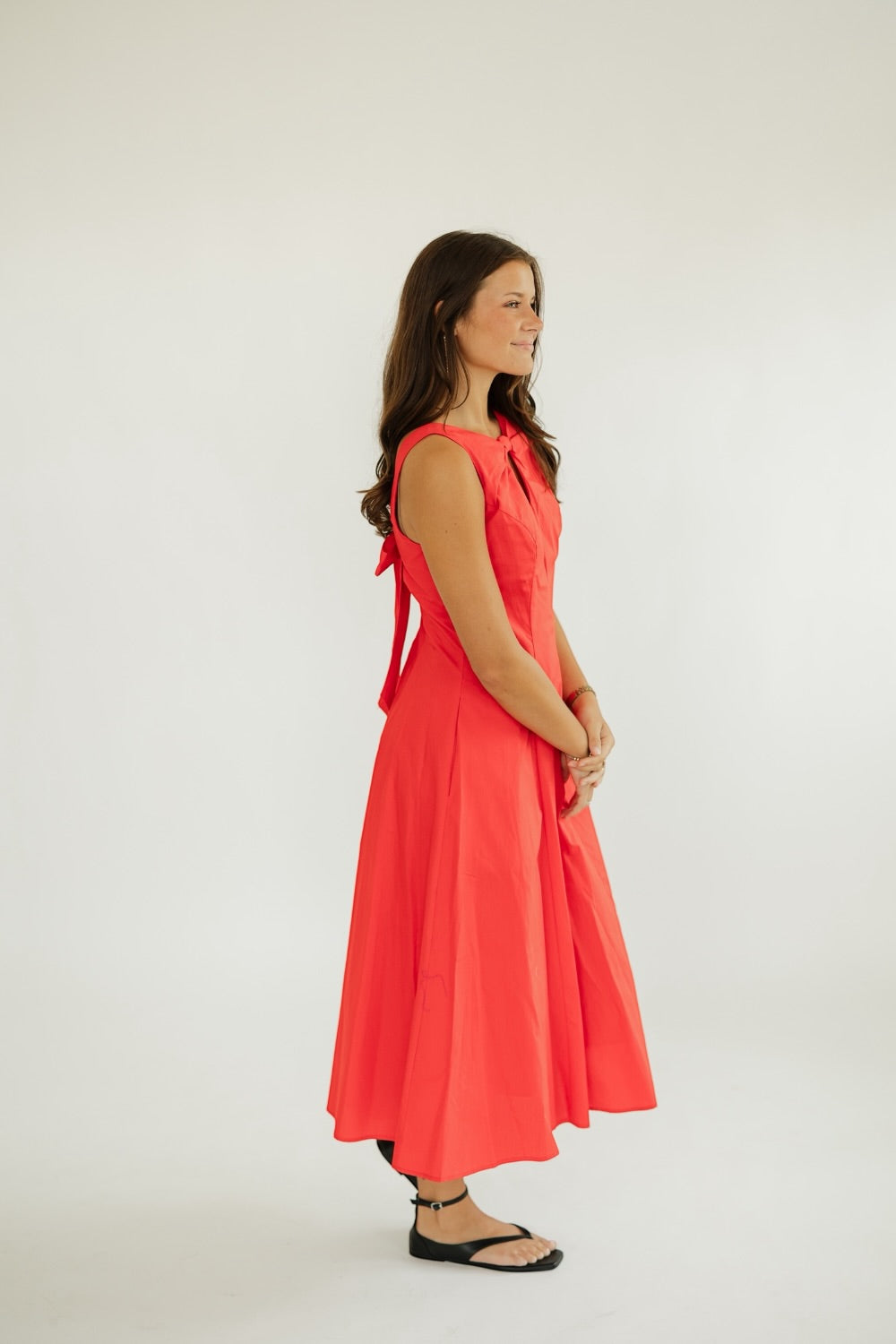 Pauline Red Poplin Keyhole Midi Dress