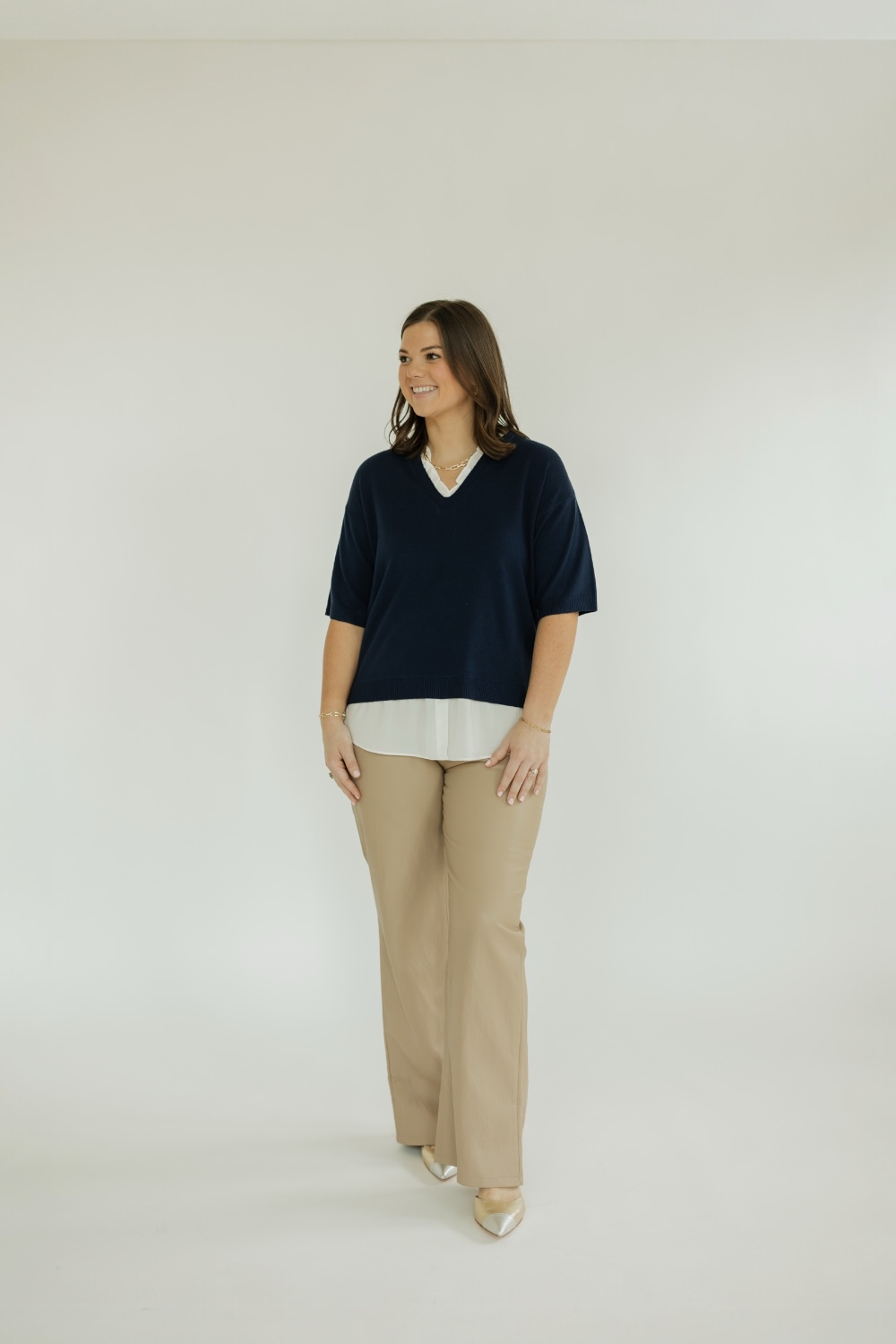 Navy Mixed Media Layered Knot Top