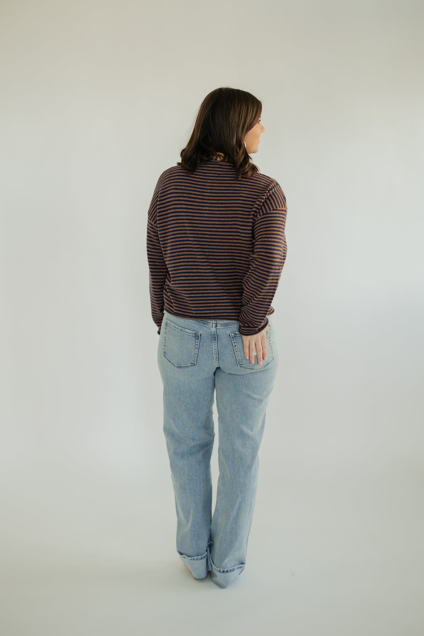 Brown & Navy Striped Mock Neck Sweater