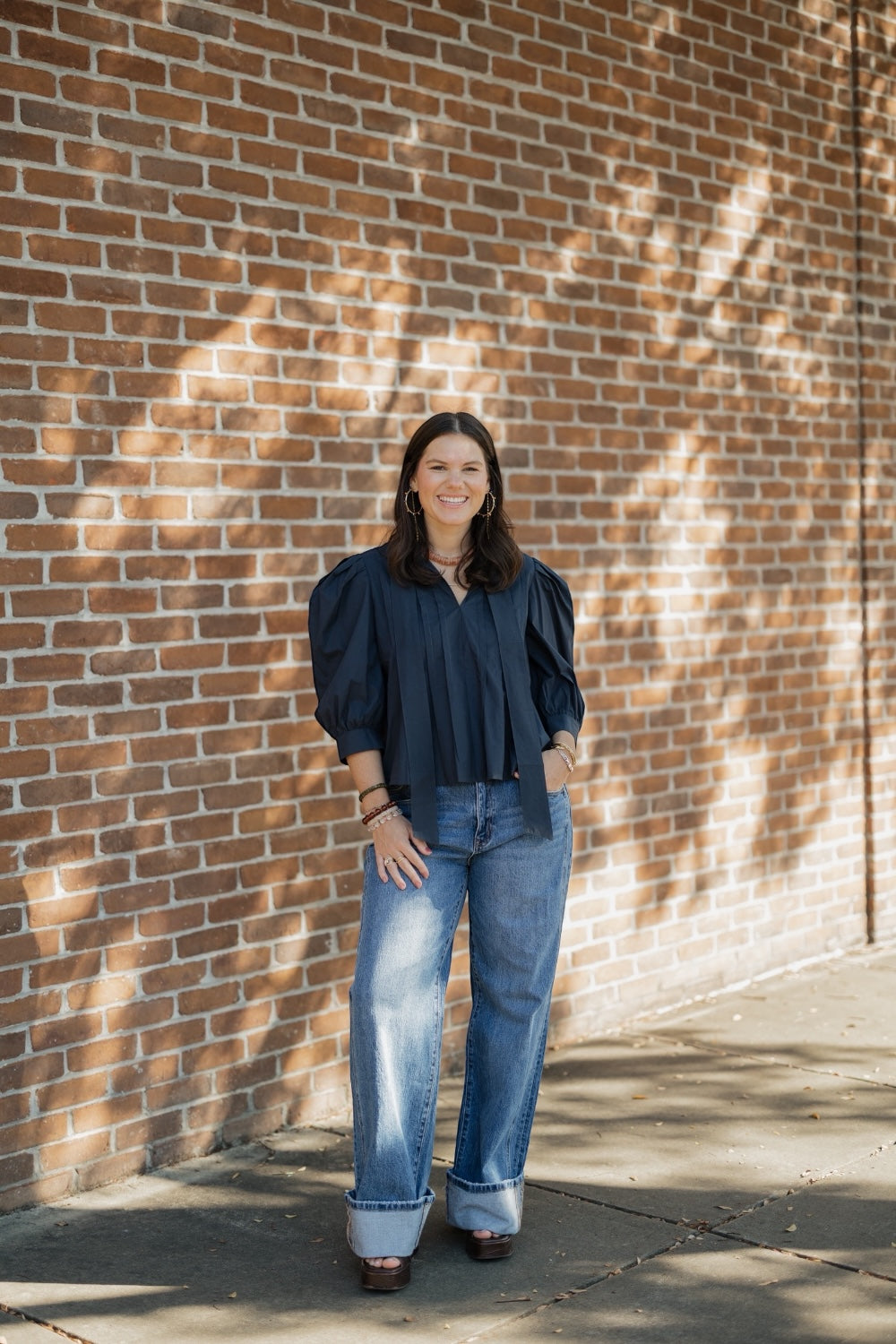 Isabella Navy Tuck Front Blouse
