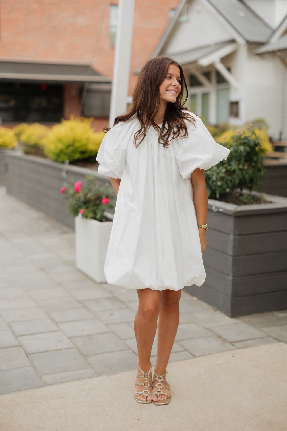 Sadie White Bubble Hem Mini Dress
