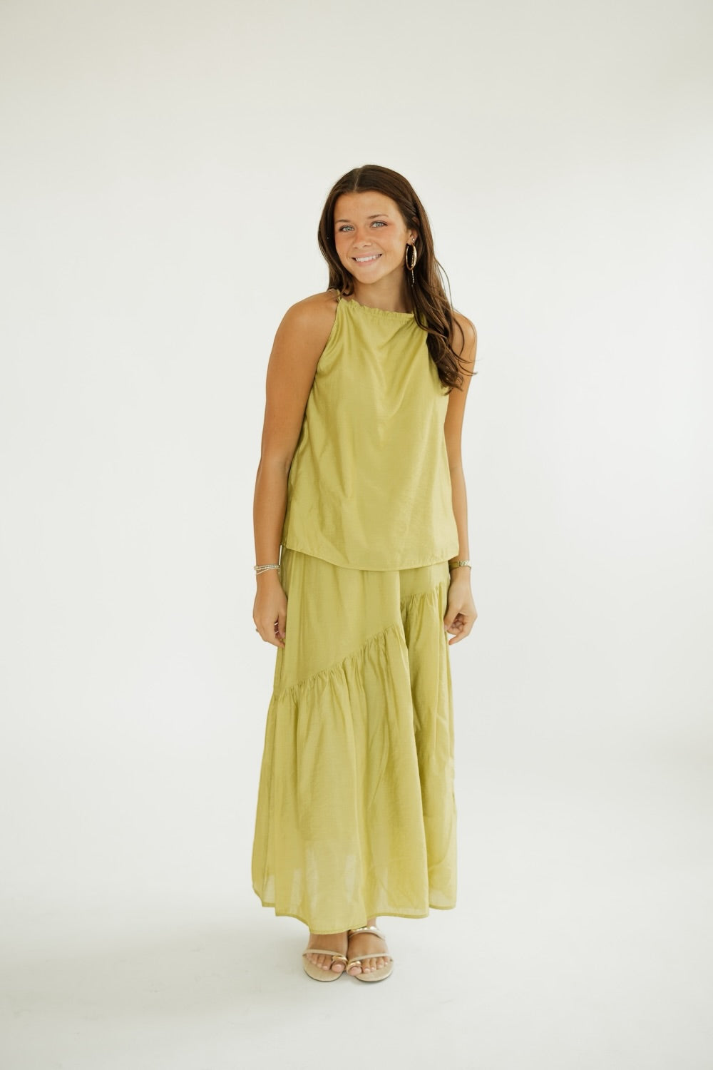 Chartreuse Flowy Midi Skirt (XS-XL)