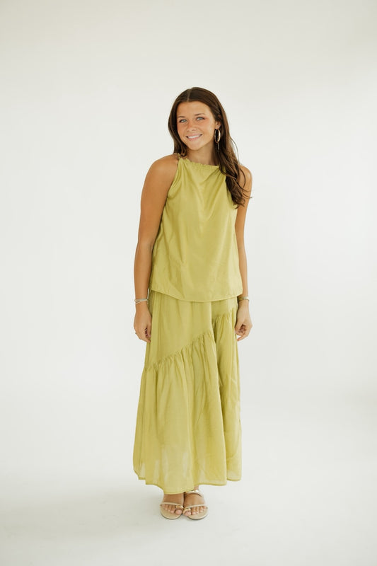 Chartreuse Flowy Midi Skirt (XS-XL)