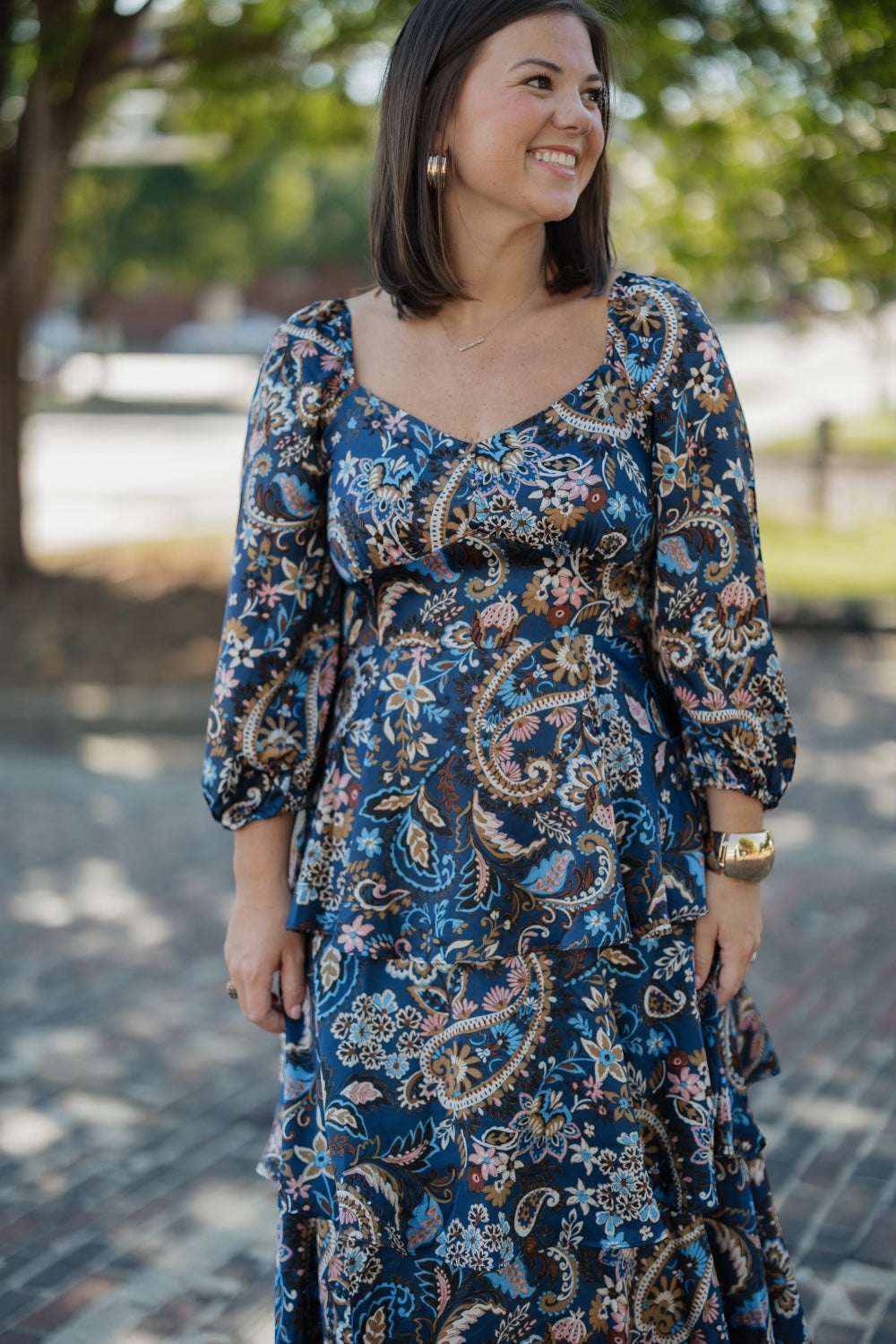 Zara Navy Multi Satin Tiered Dress (XS-XL)