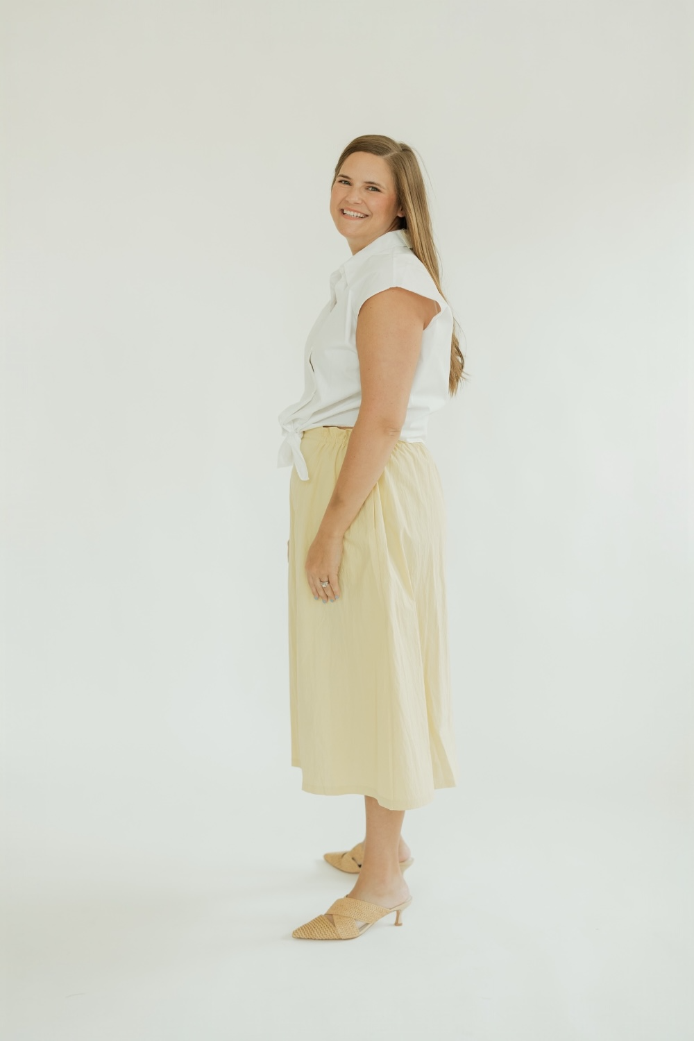Madison Yellow Elastic Wasit Midi Skirt (XS-XL)