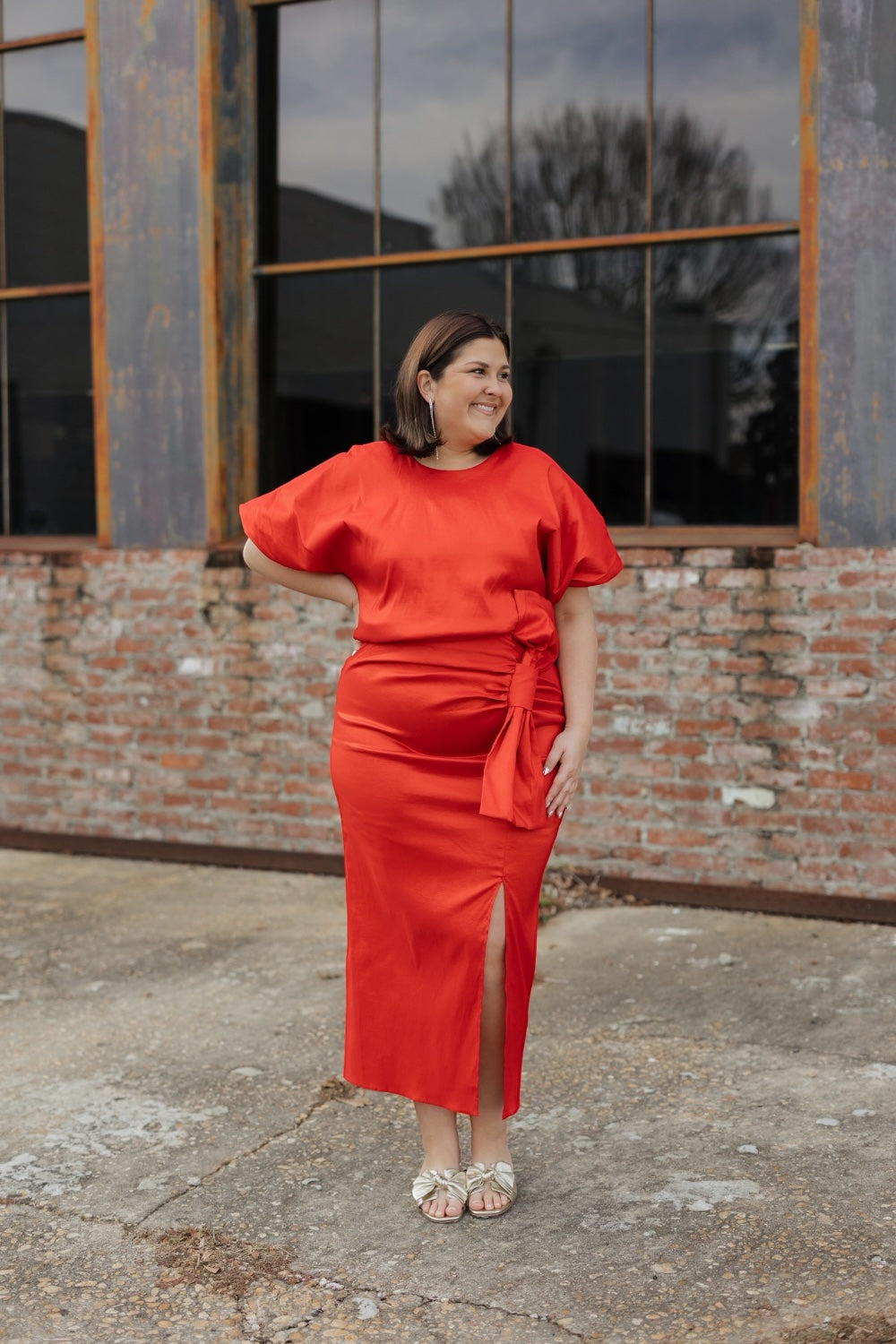 Camdyn Haute Red Taffeta Bubble Hem Top (S-3XL)