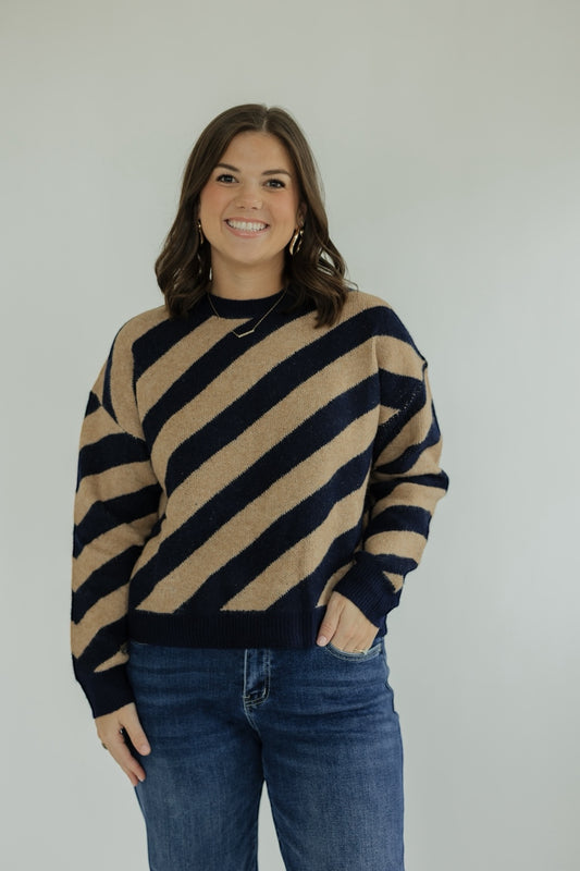 Danny Navy Diagonal Stripe Knit Sweater