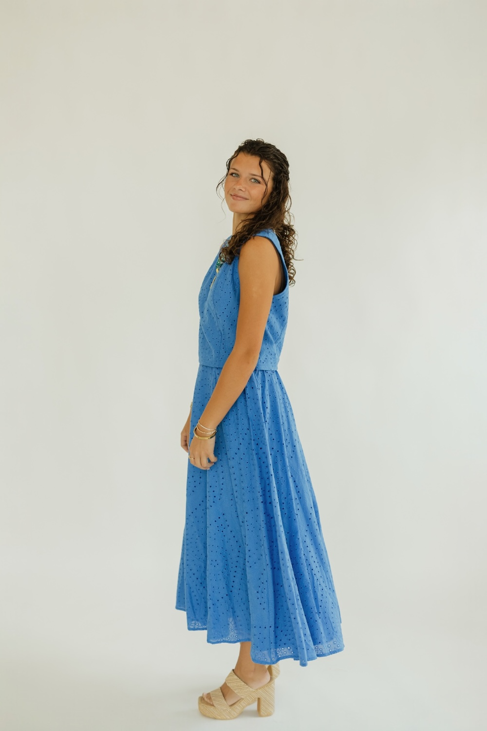 Aurora Blue Eyelet Midi Skirt