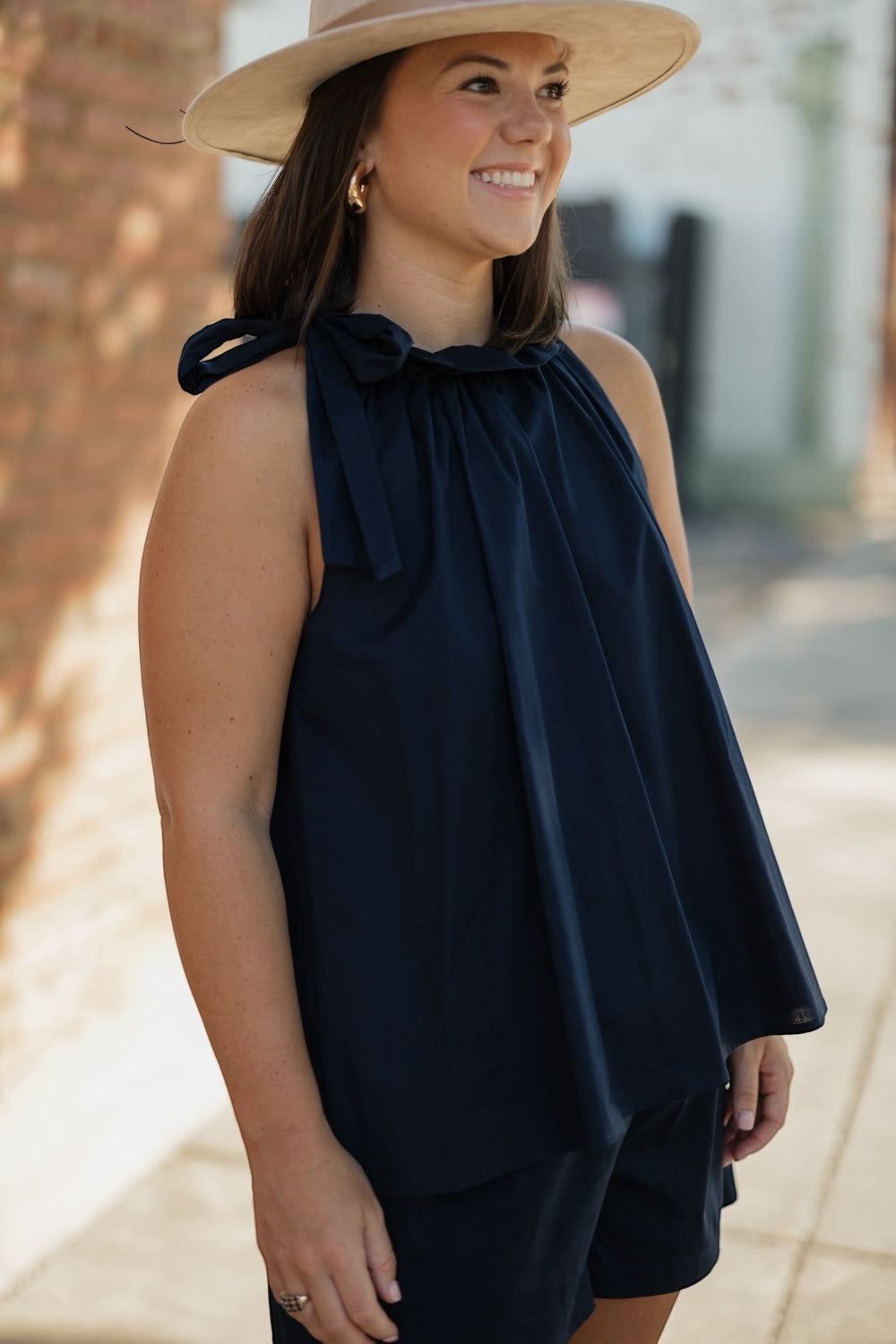 Bridget Navy Tie Neck Tank (S-3XL)