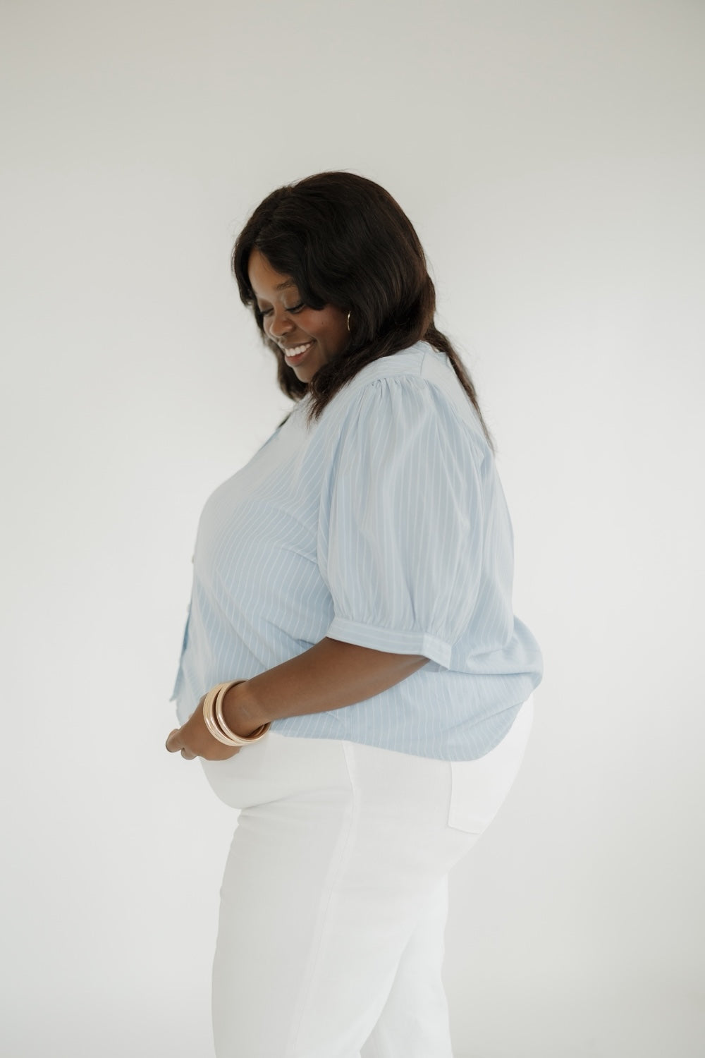 Rhi Striped V-neck Button Up Blouse