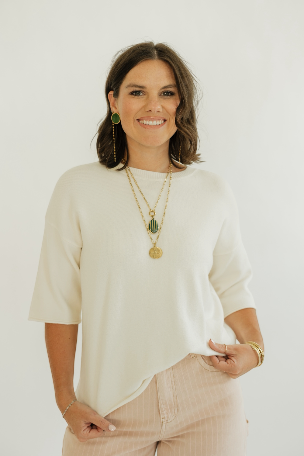 Ivory Oversized Short Sleeve Knit Sweater