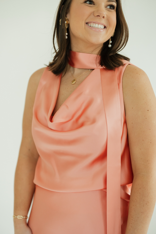 Lilia Coral Cowl Neck Top