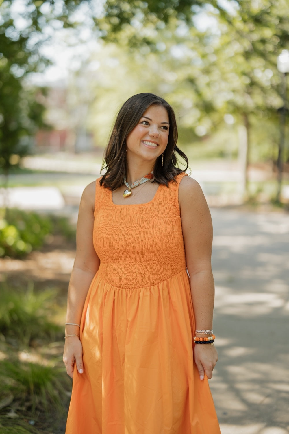 Brinley Orange Smocked Top Midi Dress (S-3XL)