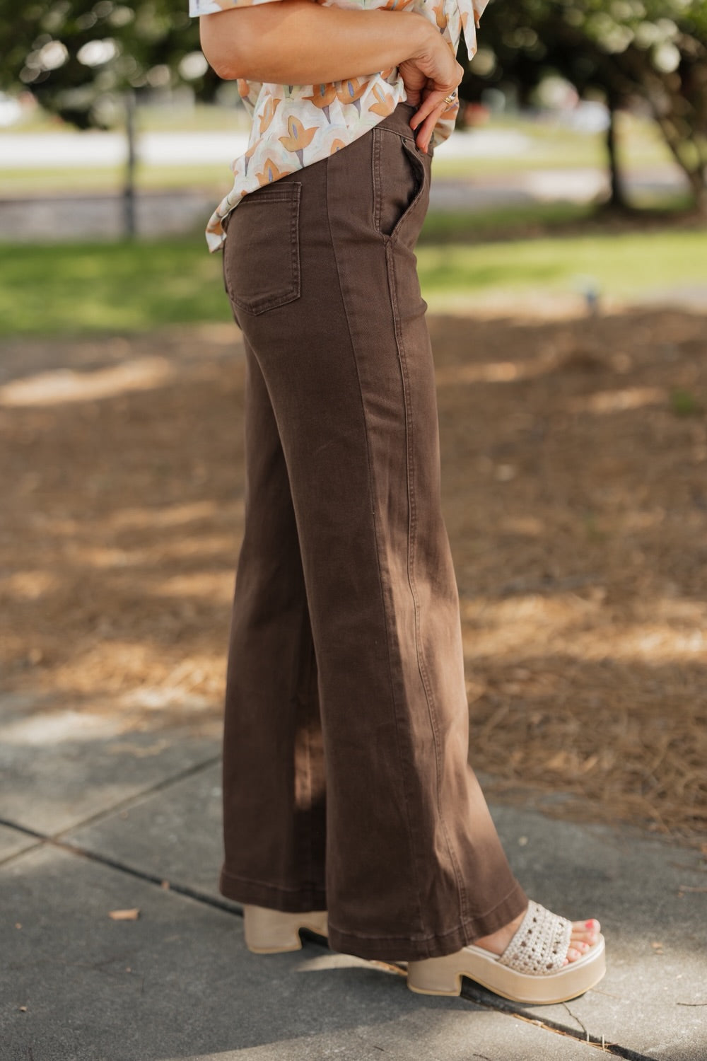 Dark Brown Wide Leg Denim Pants (XS-XL)
