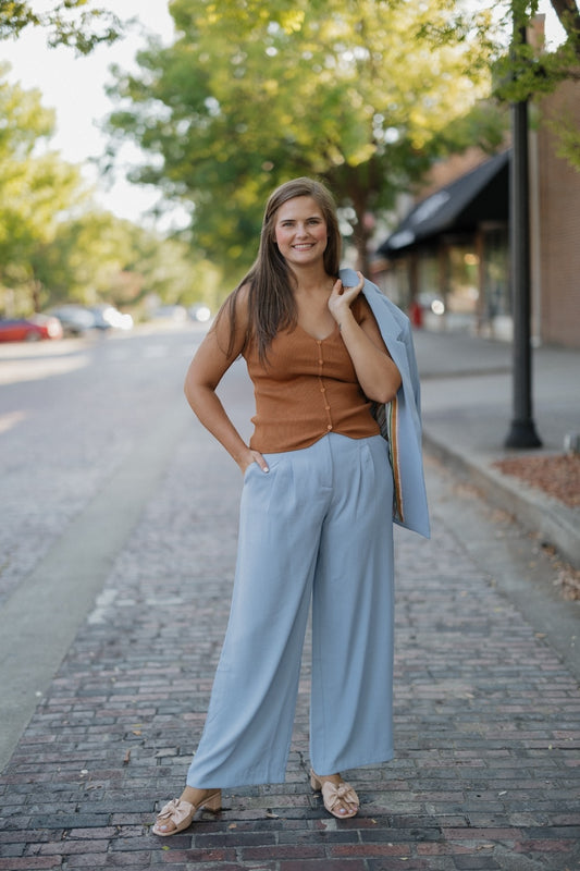 Bethany Dusty Blue Pleated Trousers (XS-3XL)