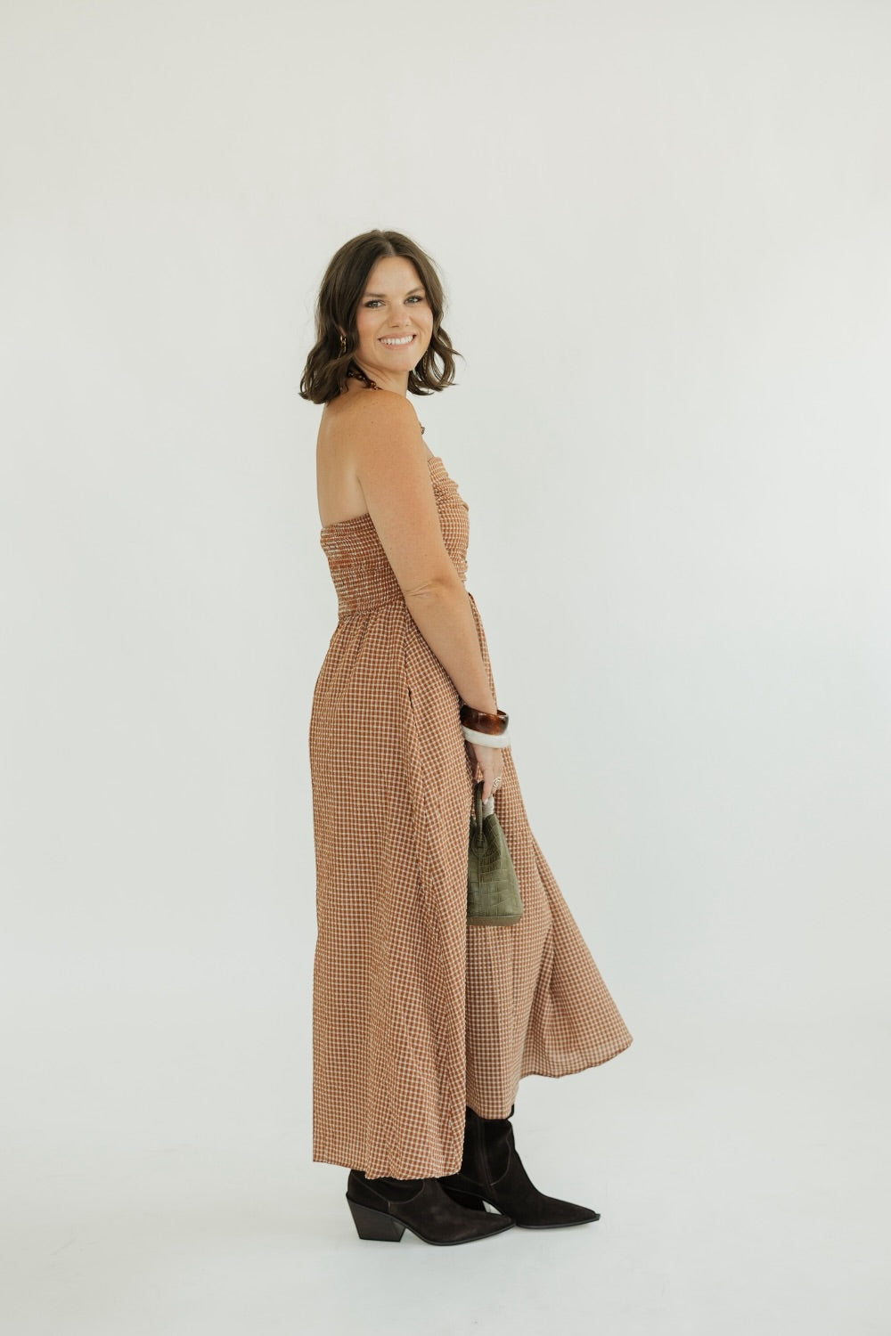 Terracotta Check Maxi Dress