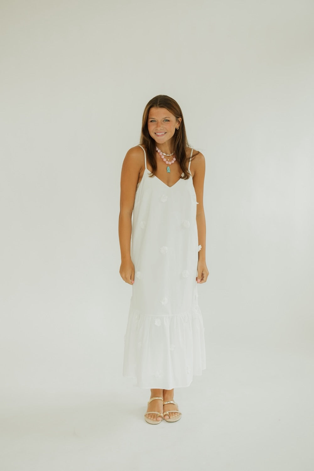 Galina White Appliqué Maxi Dress