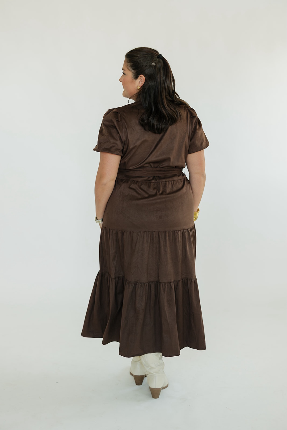 Daniella Chocolate Suede Tiered Midi Dress (XS-XL)