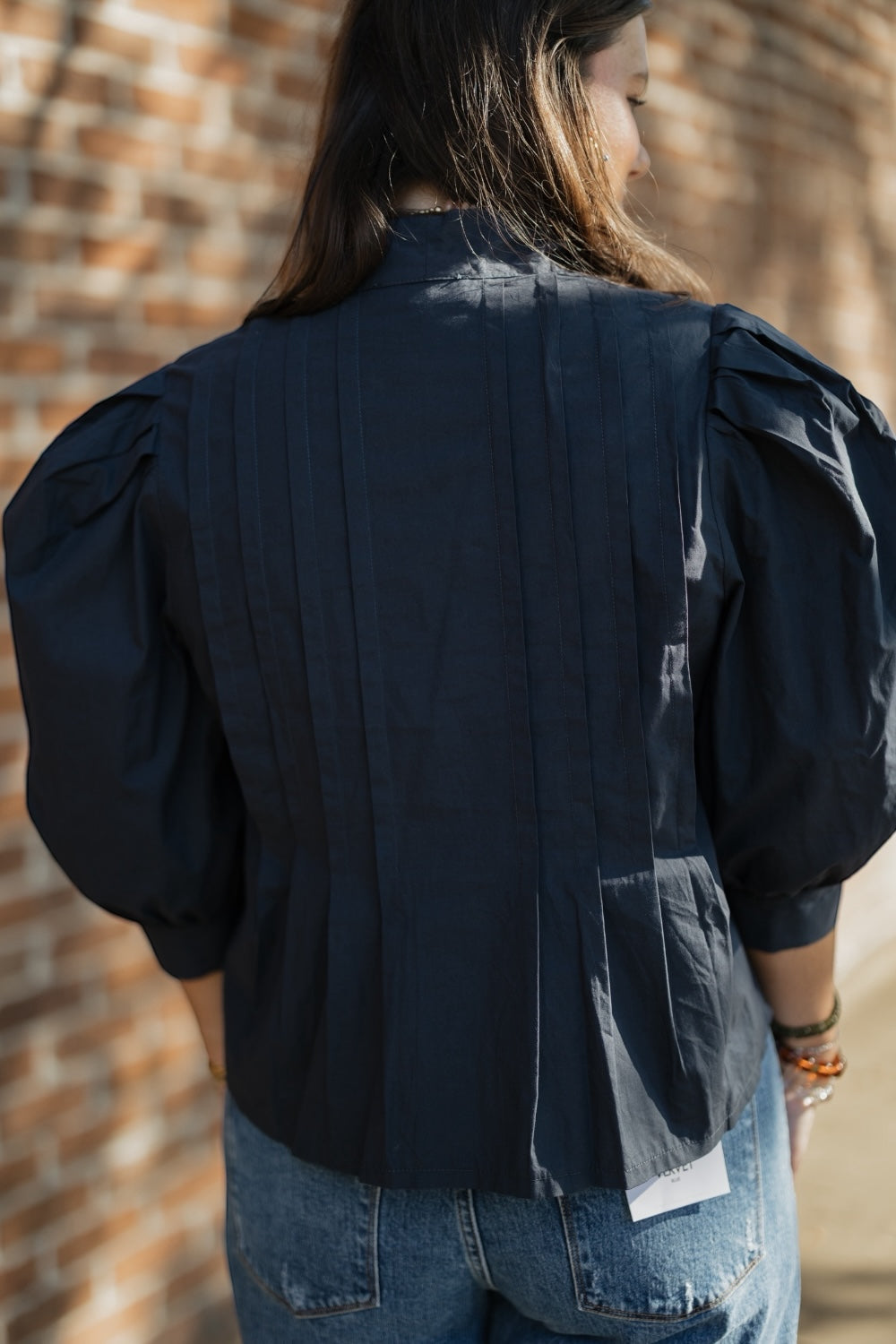 Isabella Navy Tuck Front Blouse