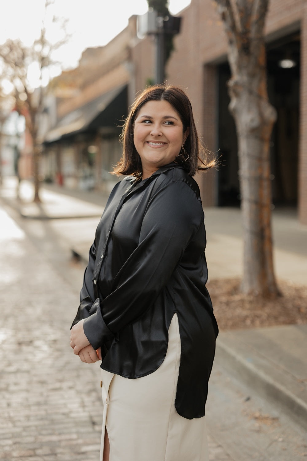 Marley Black Satin Button Down (S-3XL)