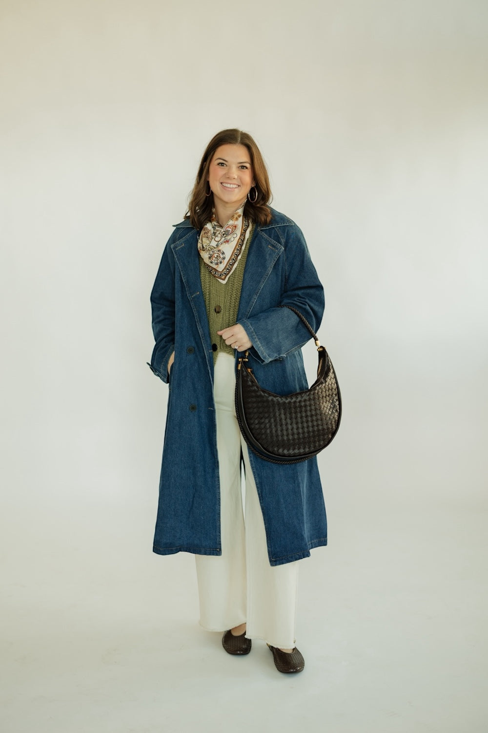 Denim Double Pocket Trench Coat