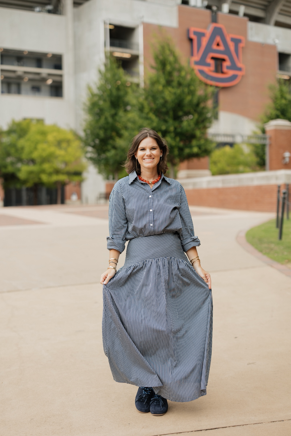 Blair Navy Stripe Curved Waist Maxi Skirt (XS-XL)