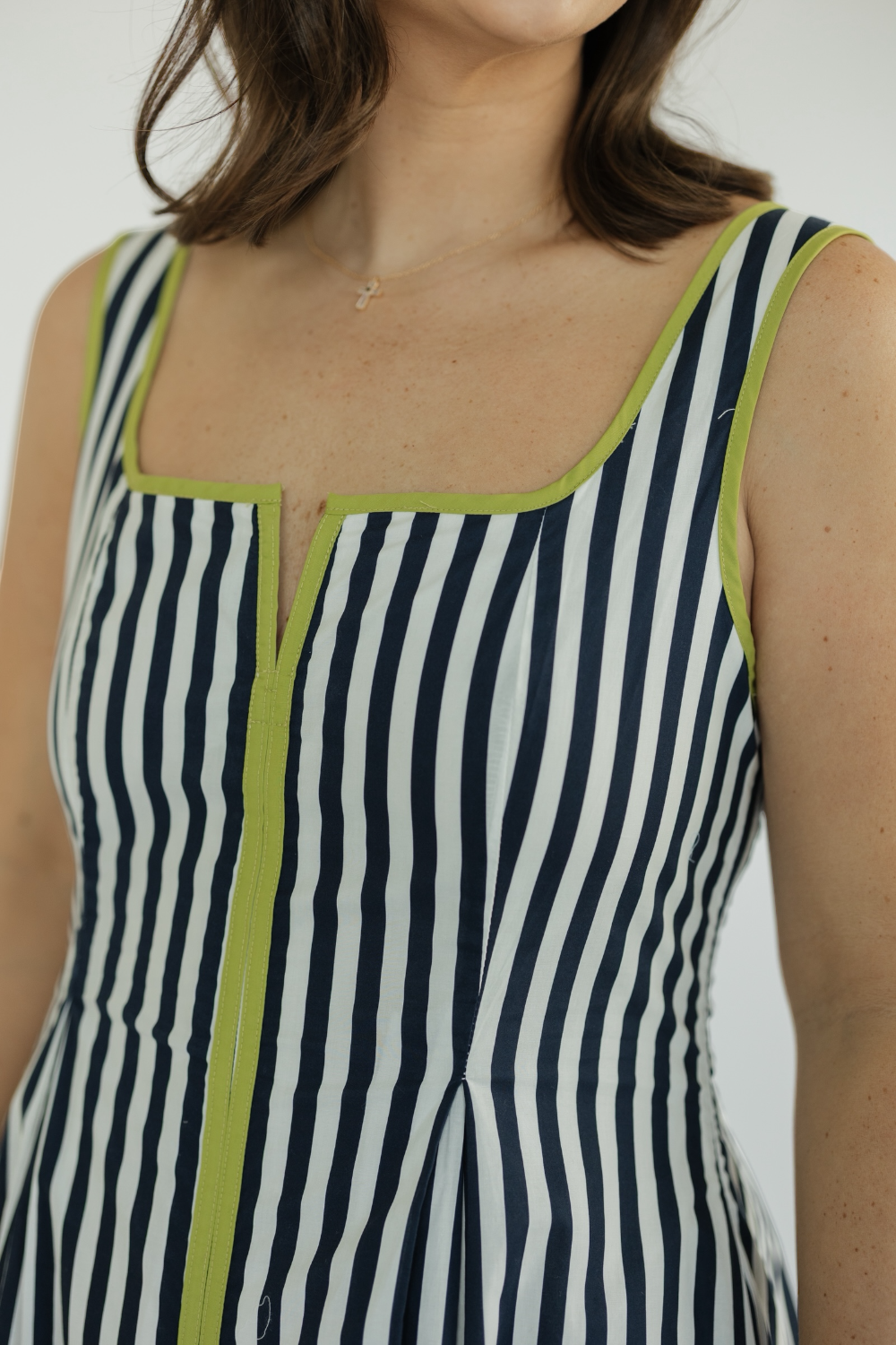Chandler Navy Striped Square Neck Midi Dress