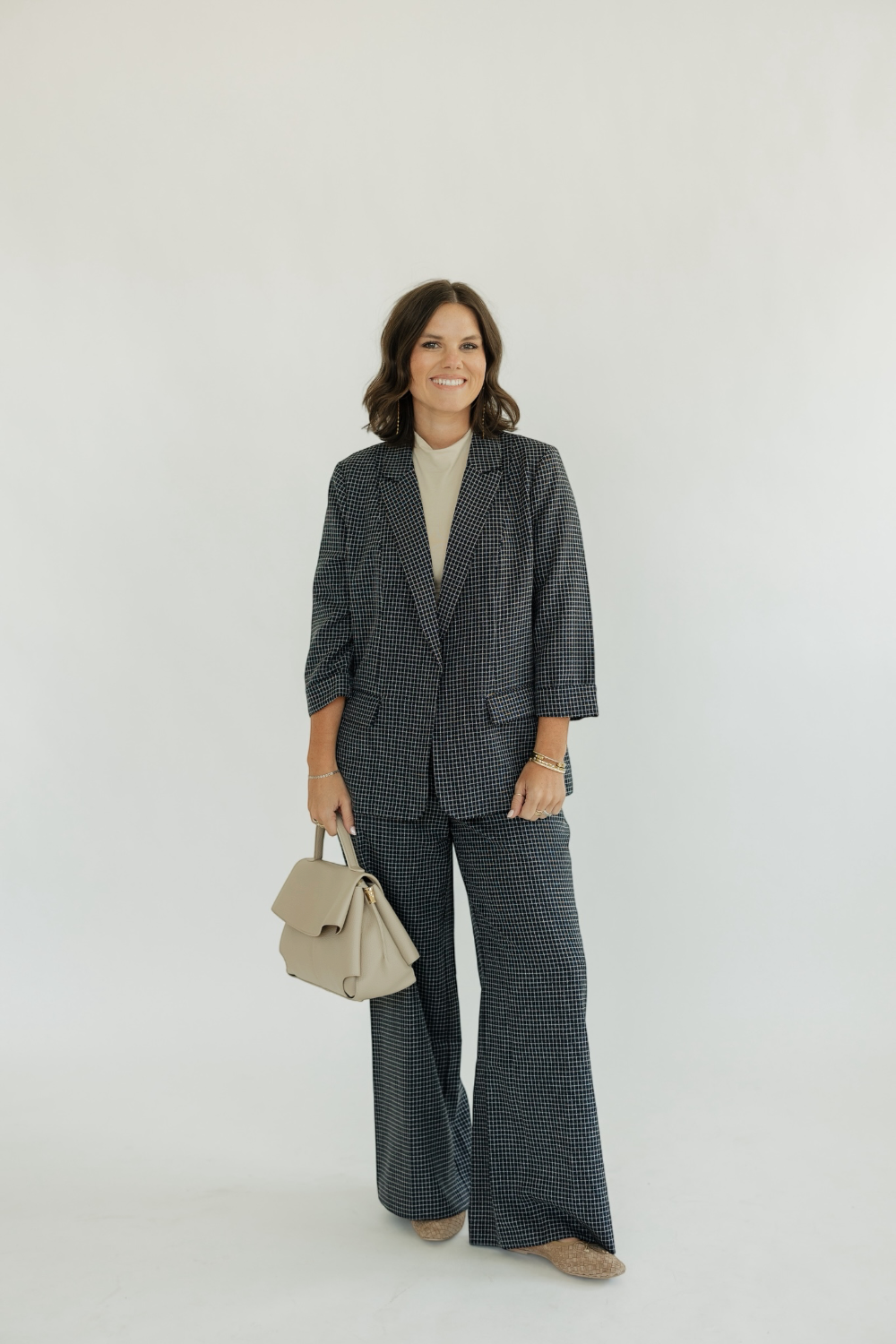 Gracey Navy Grid Print Wide Leg Pant (XS-XL)