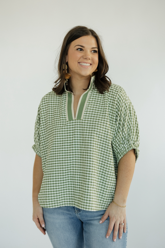 Matcha Gingham Contrast Collar Top (S-2XL)