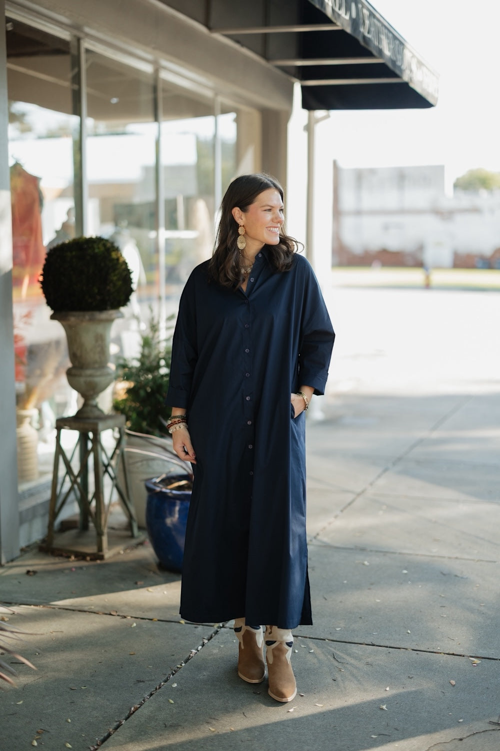 Regan Navy Button Down Maxi Dress (S-3XL)