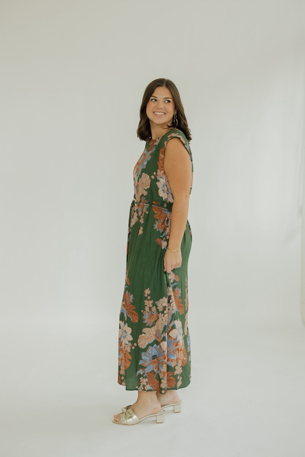Amelia Olive Floral Belted Dress