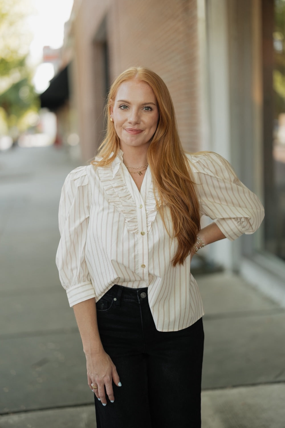 Kenzie Striped Ruffled Collar Blouse