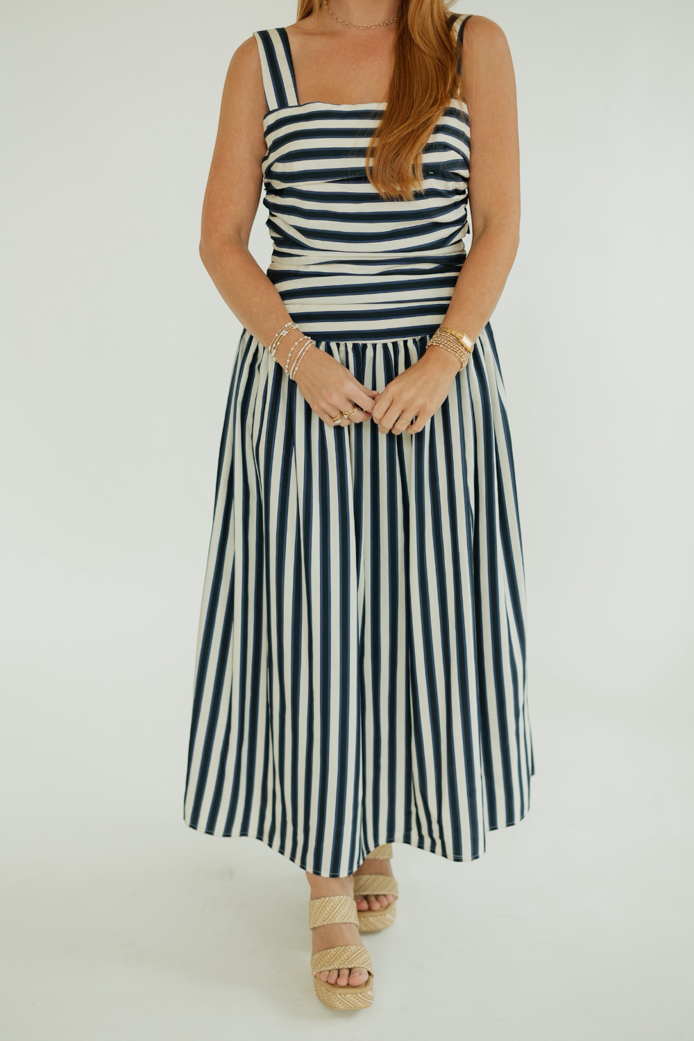 Georgie Navy Stripe Gathered Dress