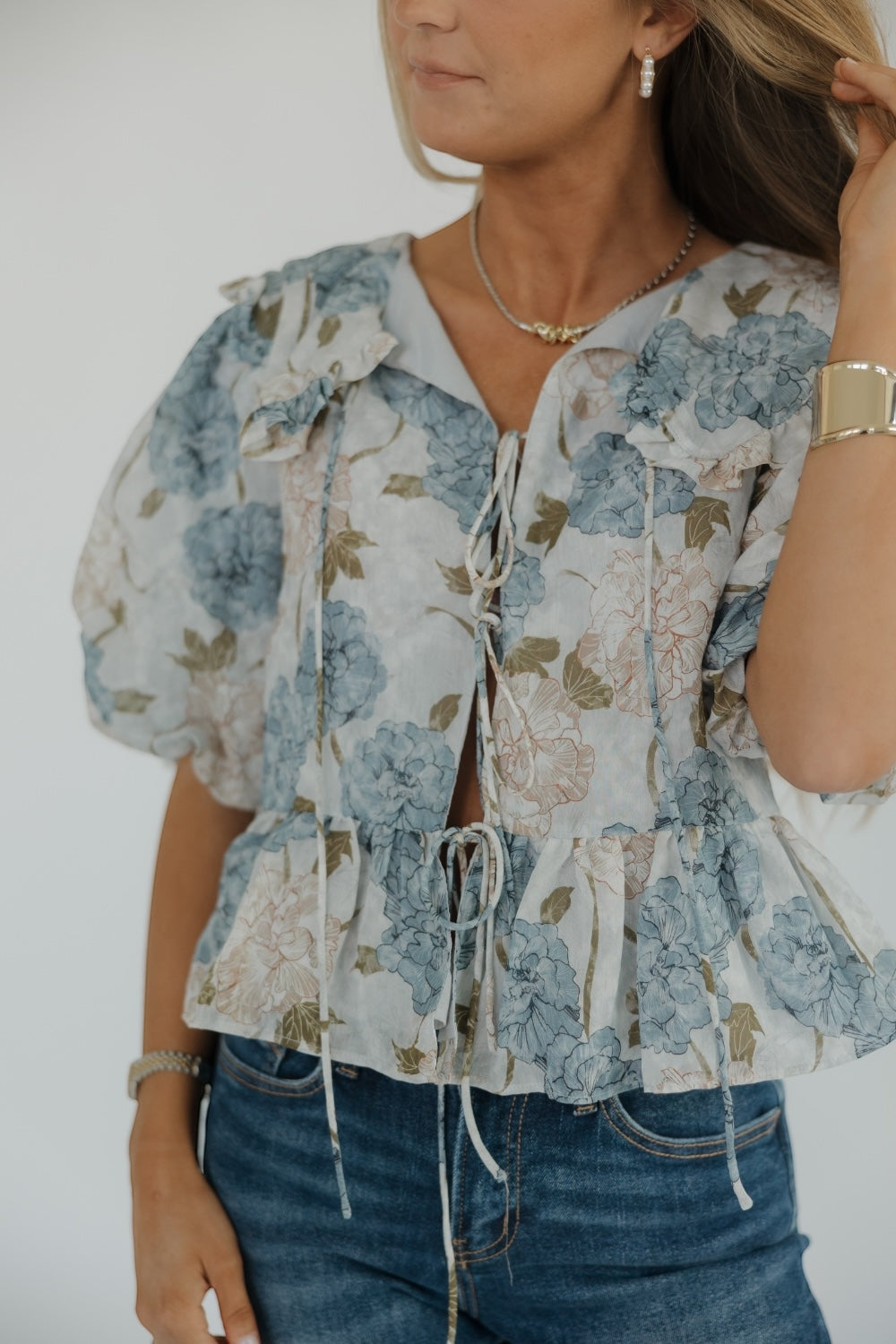 Paige Blue Peony Oversized Collar Blouse