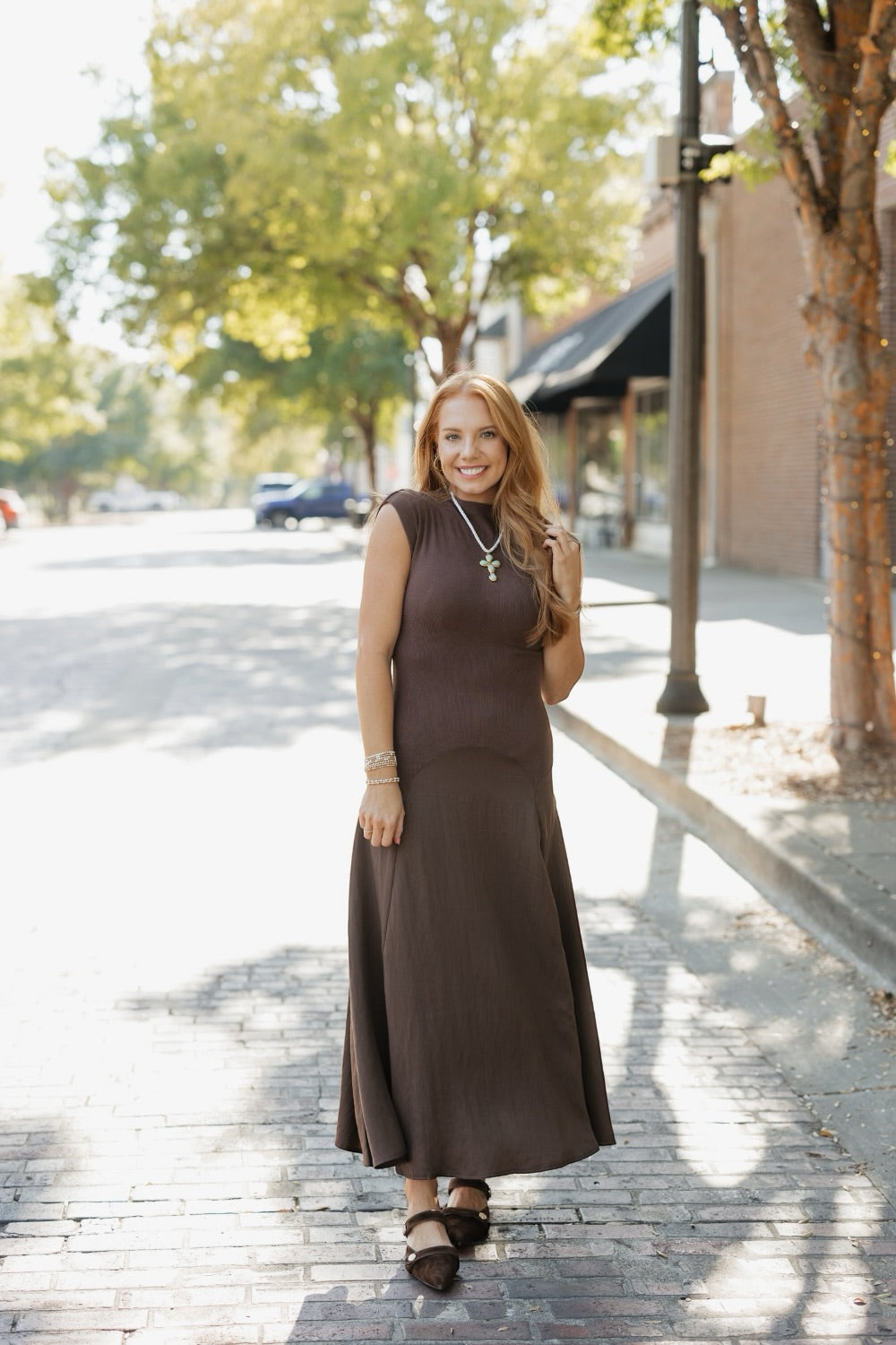 Liora Chestnut Sweater Midi Dress