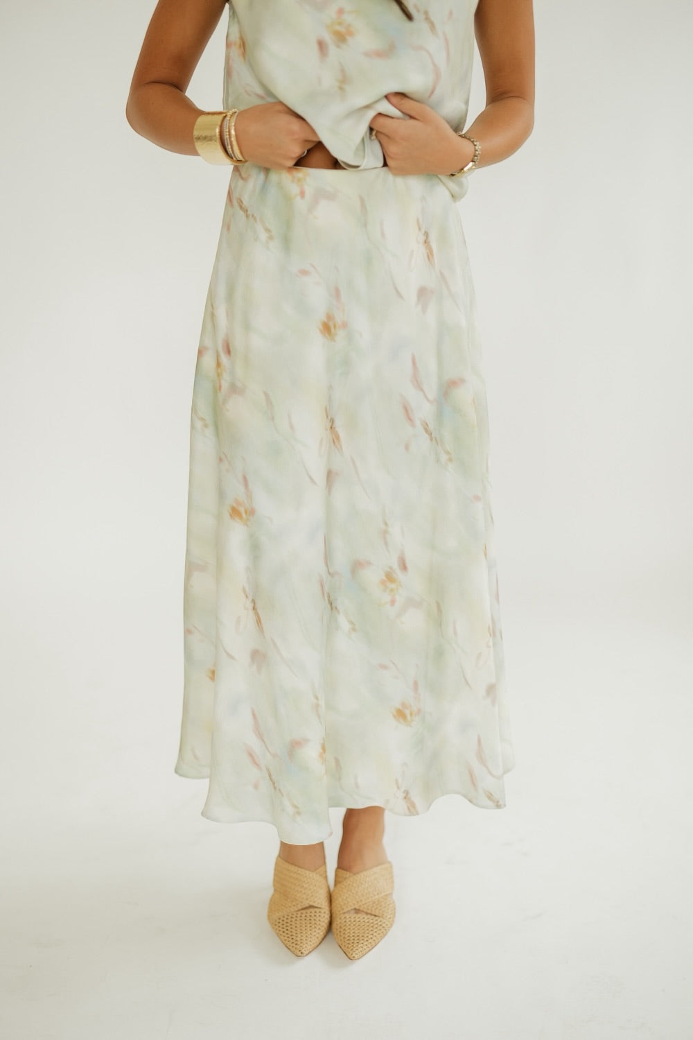 Barbara Satin Mint Midi Skirt