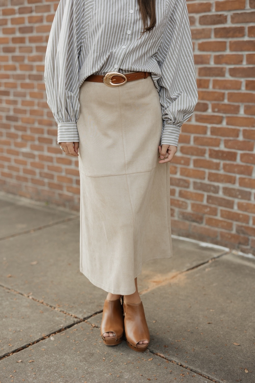 Natural Suede A-Line Midi Skirt (S-3XL)