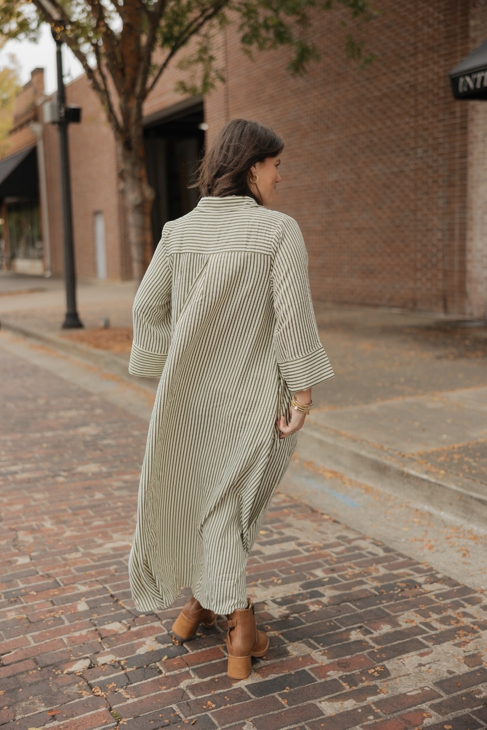 Melanie Olive Striped Midi Dress (S-2XL)