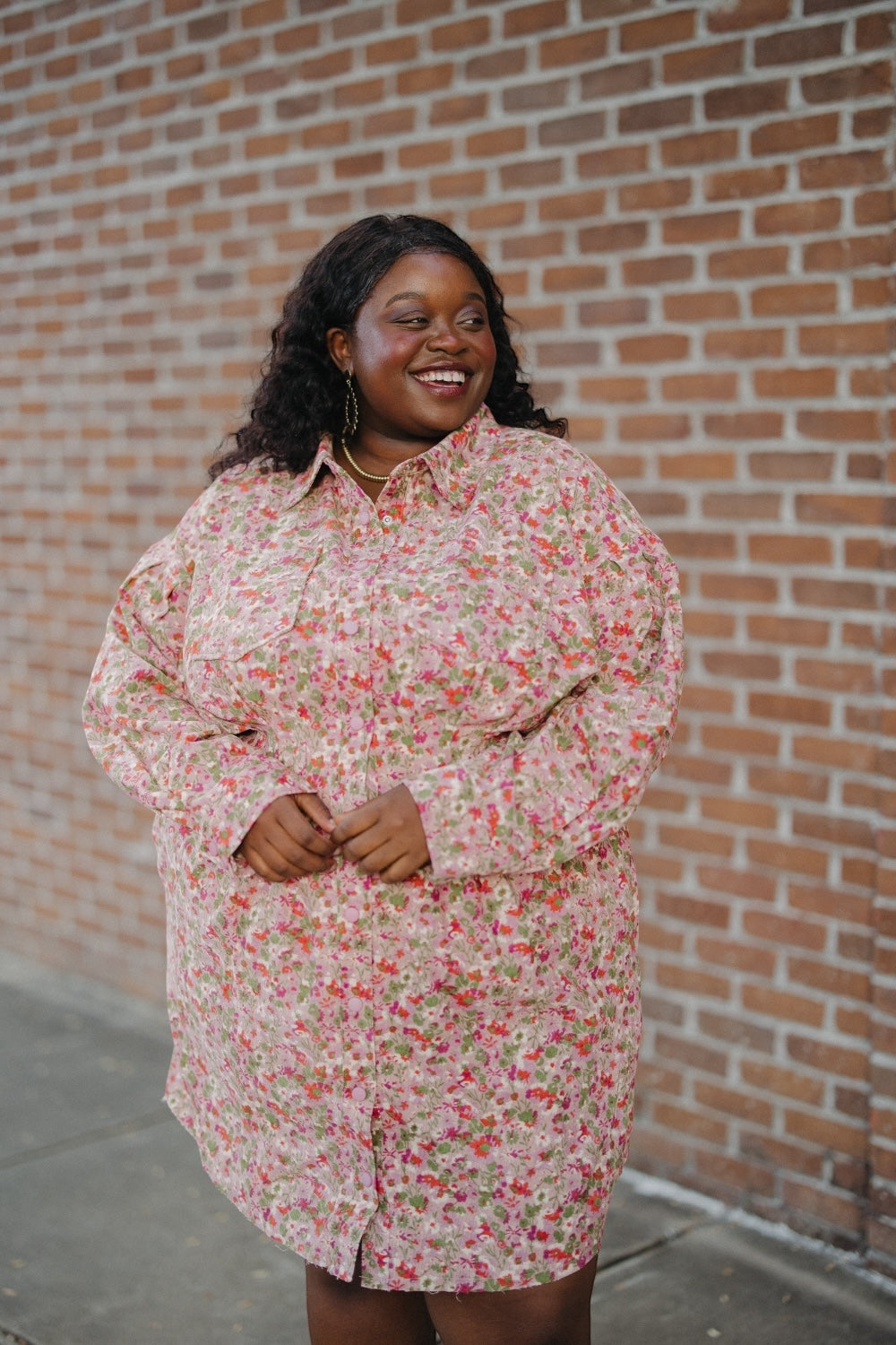 Emily Floral Corduroy Tucked Waist Dress