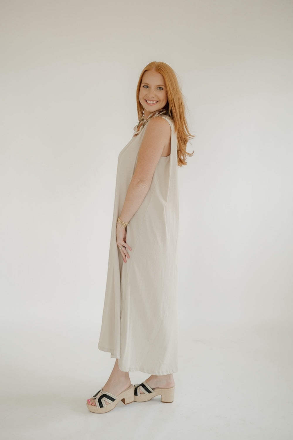 Elisa Ecru Back Folded Jersey Dress