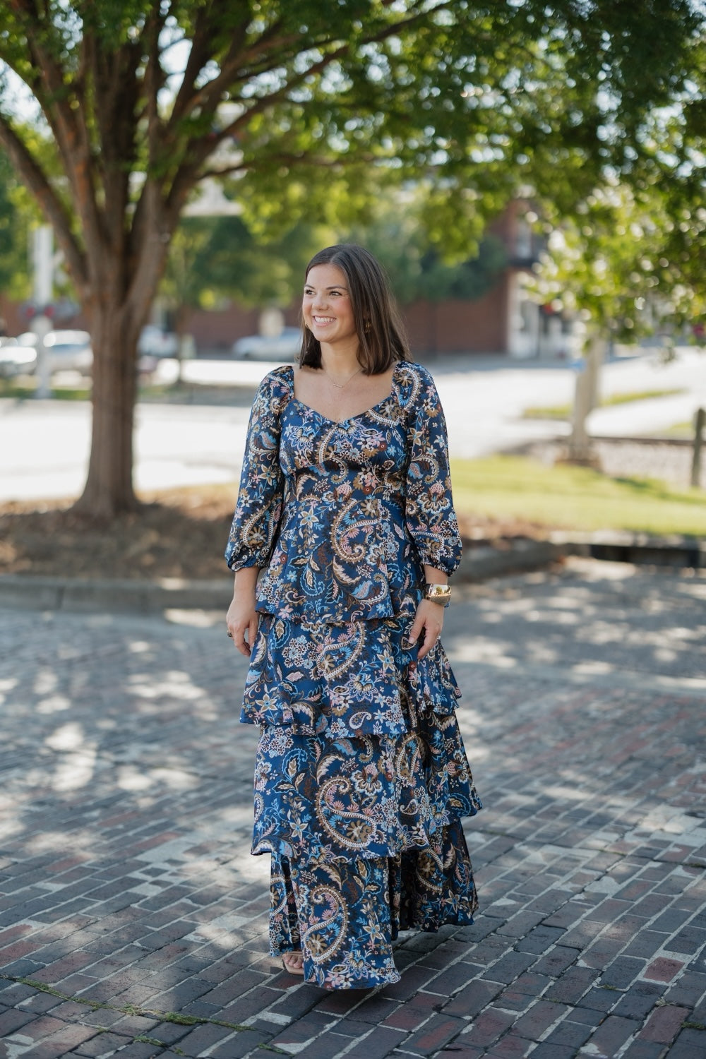 Zara Navy Multi Satin Tiered Dress (XS-XL)