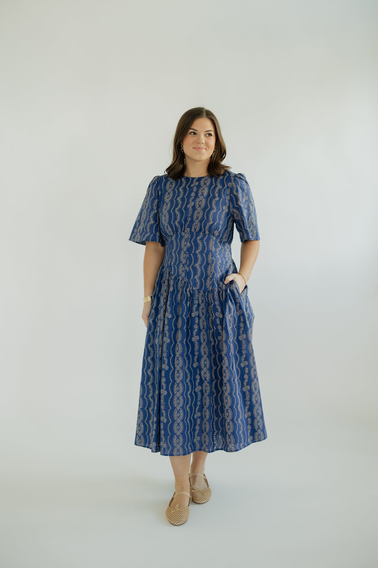 Berry Blue Embroidered Midi Dress