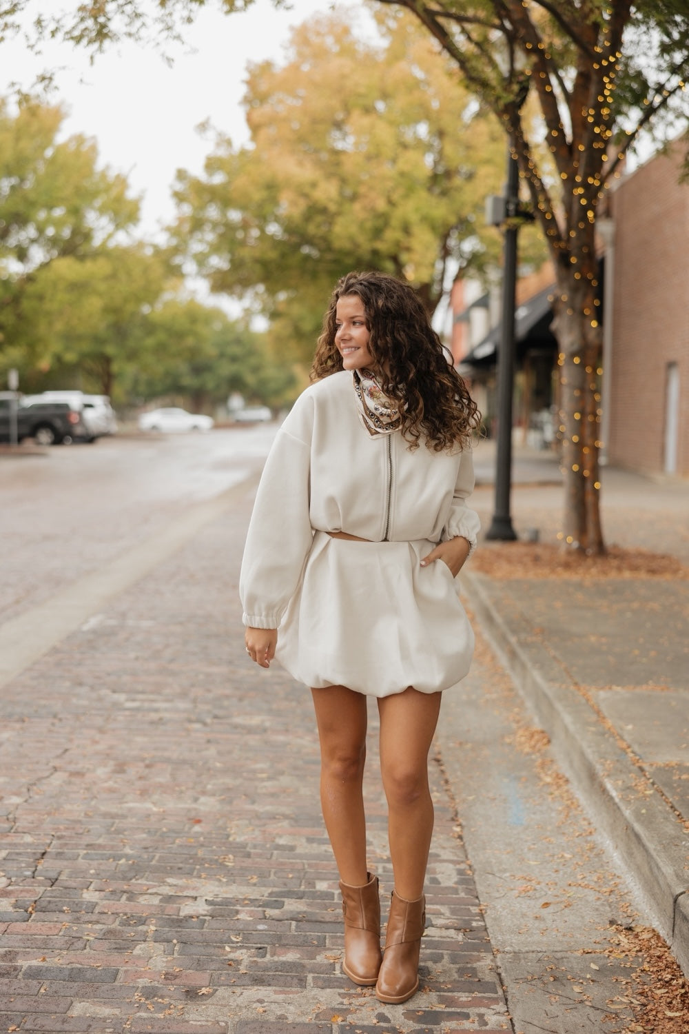 Sarah Cream Bubble Hem Cropped Jacket