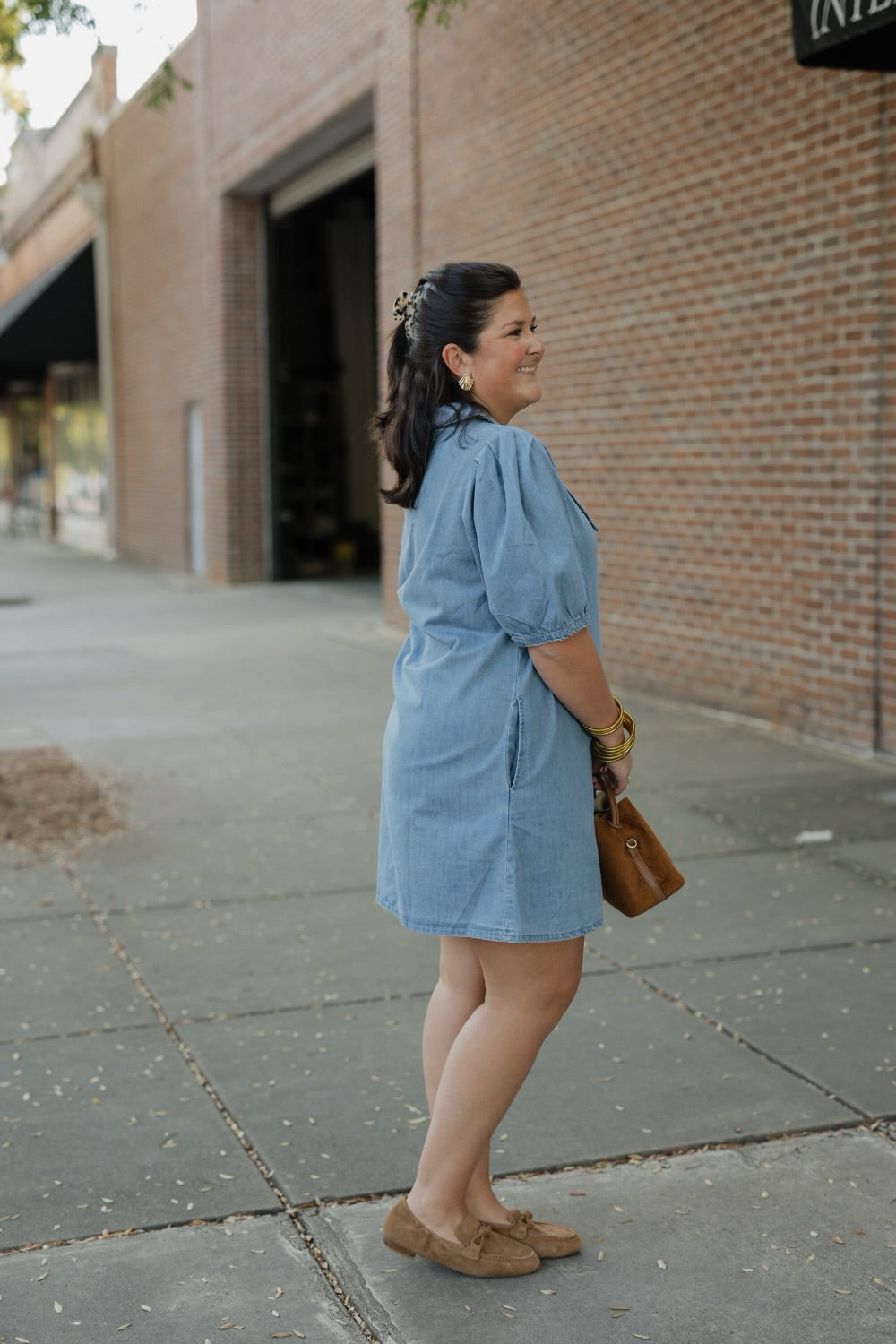 Peter Pan Collar Denim Dress (S-3XL)