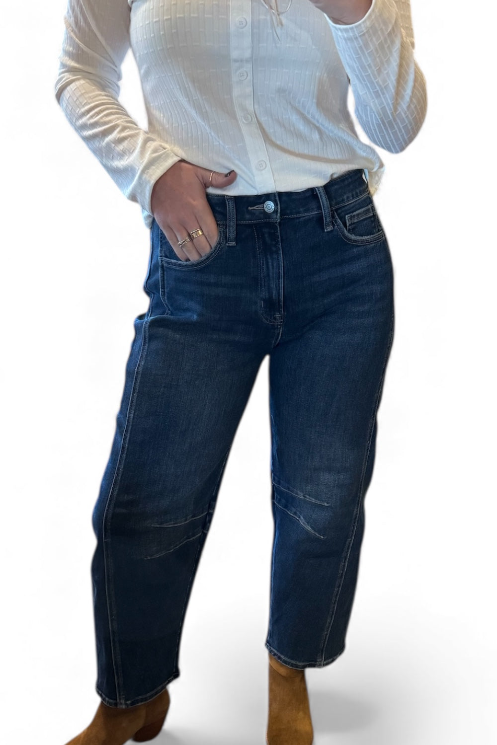 Dark Wash High Rise Barrel Jean