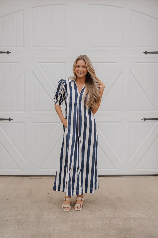Coco Navy Cabana Stripe Maxi Dress