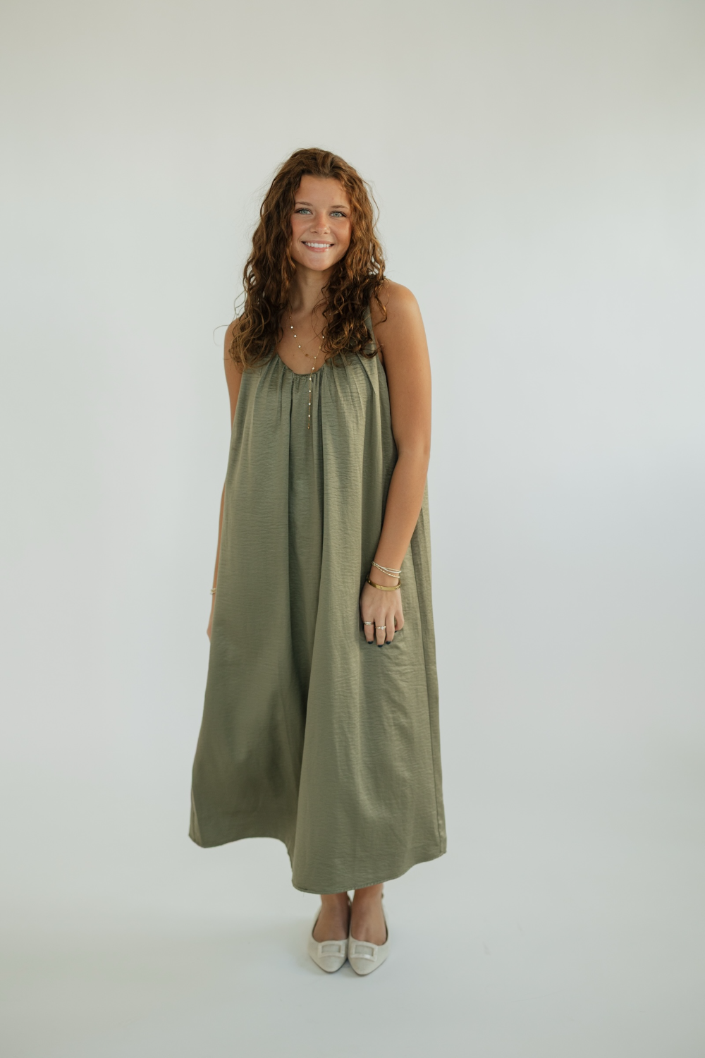 Steely Satin Midi Dress
