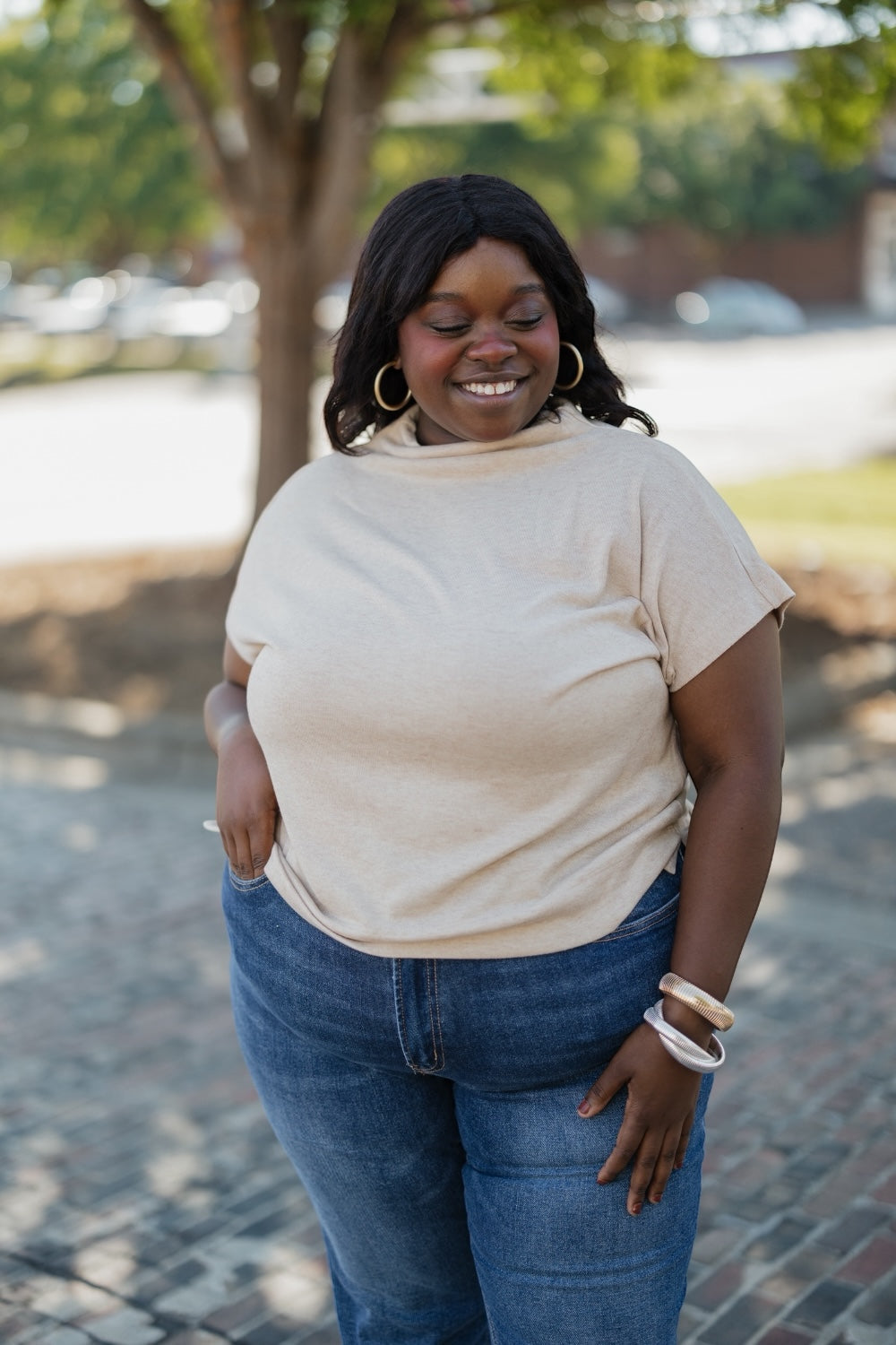 Noelle Oatmeal Mock Neck Top (S-2XL)