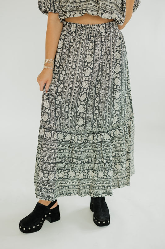 Melinda Black Floral Midi Skirt